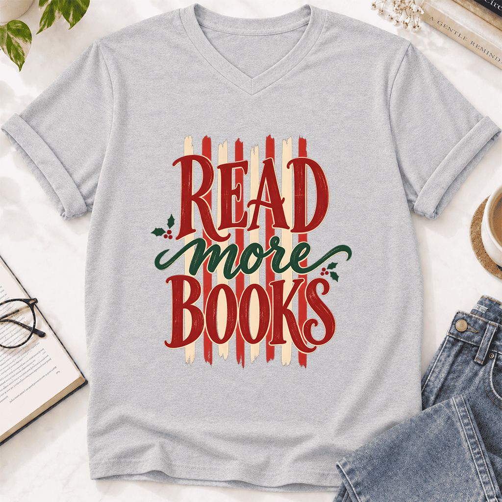 READ More BOOKS Ultra-Soft V-Neck | Christmas Book Lover Gift Ash