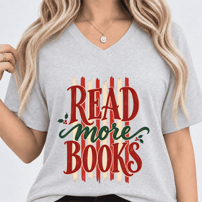 READ More BOOKS Ultra-Soft V-Neck | Christmas Book Lover Gift Ash