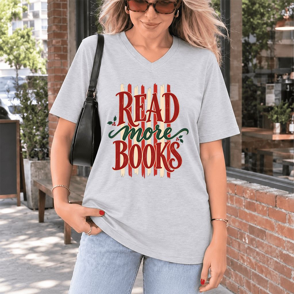 READ More BOOKS Ultra-Soft V-Neck | Christmas Book Lover Gift Ash