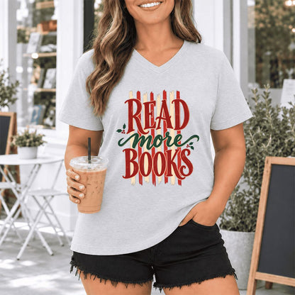 READ More BOOKS Ultra-Soft V-Neck | Christmas Book Lover Gift Ash