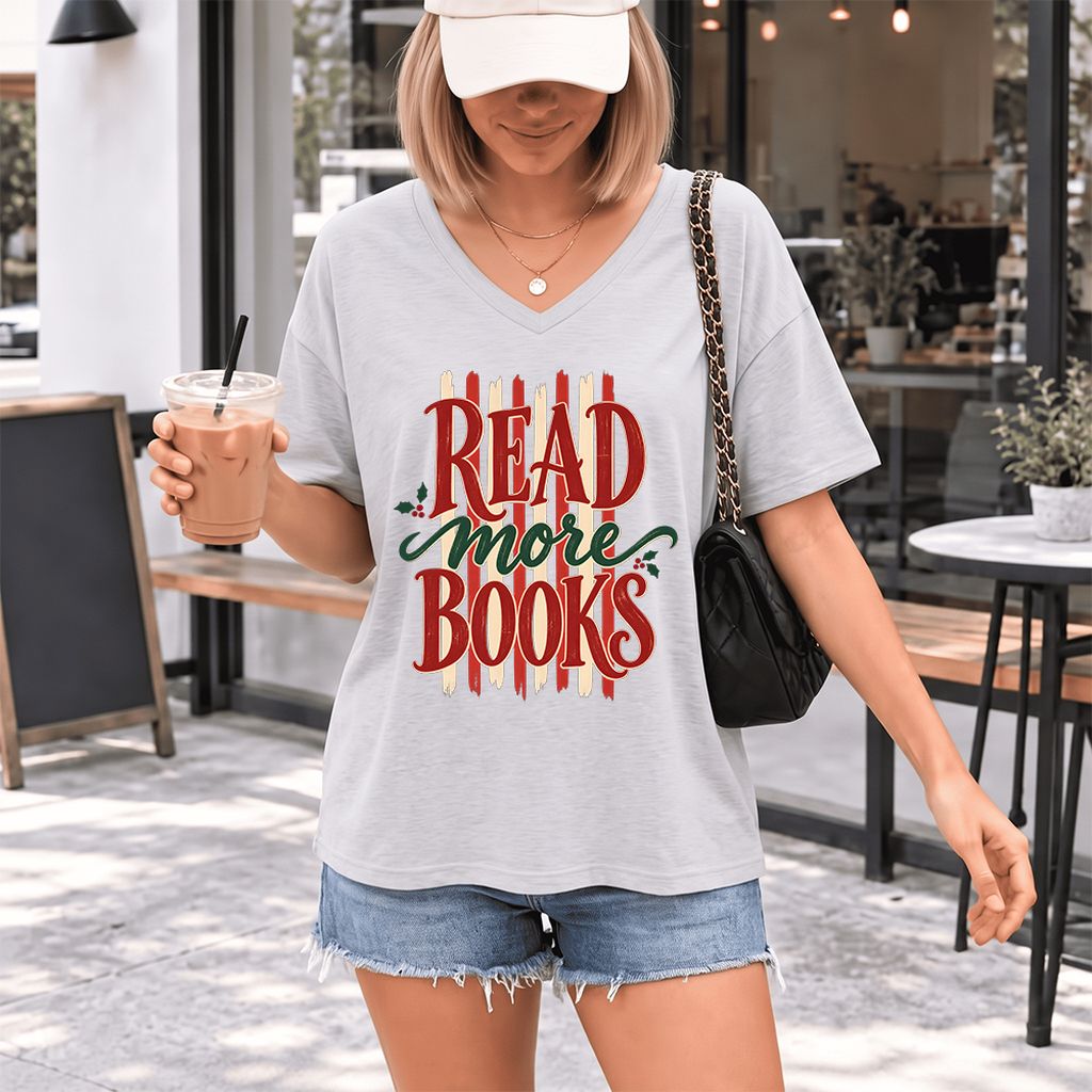 READ More BOOKS Ultra-Soft V-Neck | Christmas Book Lover Gift Ash