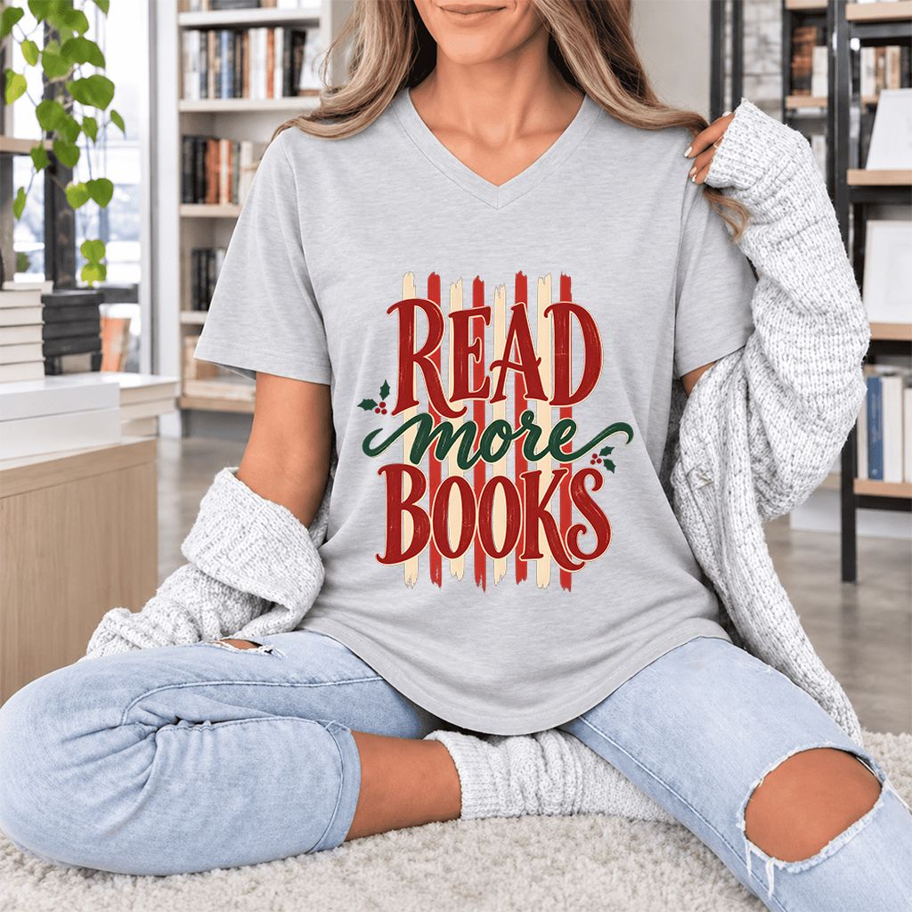 READ More BOOKS Ultra-Soft V-Neck | Christmas Book Lover Gift Ash