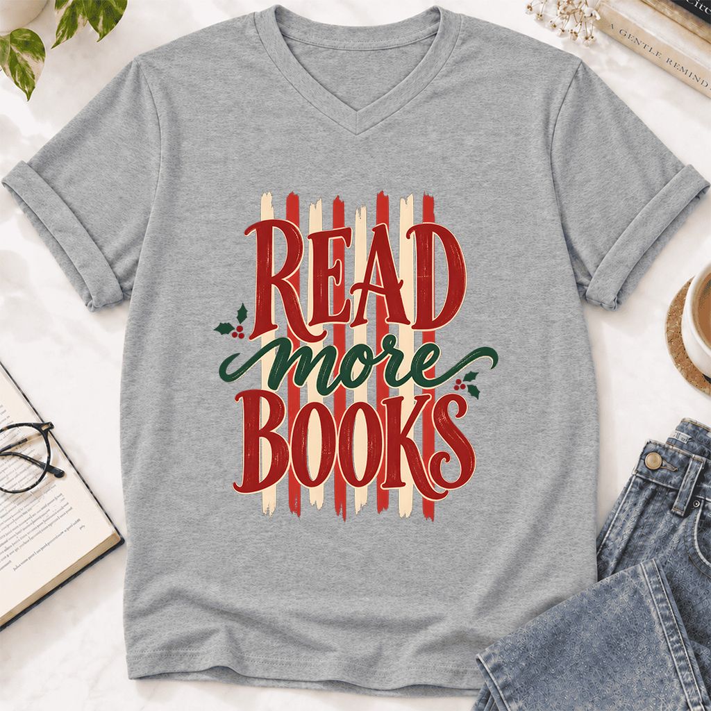 READ More BOOKS Ultra-Soft V-Neck | Christmas Book Lover Gift Athletic Heather