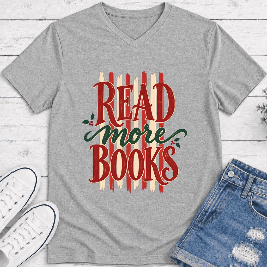 READ More BOOKS Ultra-Soft V-Neck | Christmas Book Lover Gift Athletic Heather