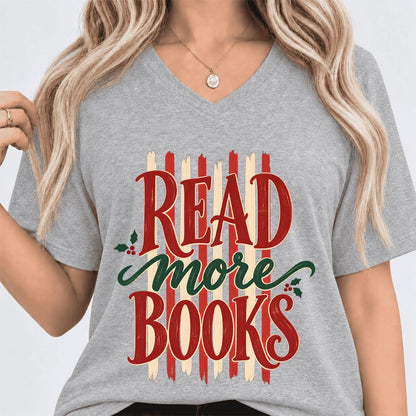 READ More BOOKS Ultra-Soft V-Neck | Christmas Book Lover Gift Athletic Heather