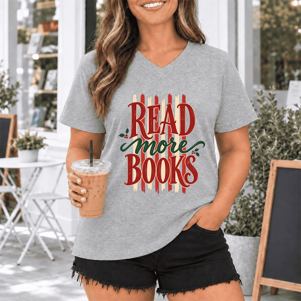 READ More BOOKS Ultra-Soft V-Neck | Christmas Book Lover Gift Athletic Heather