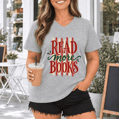 READ More BOOKS Ultra-Soft V-Neck | Christmas Book Lover Gift Athletic Heather