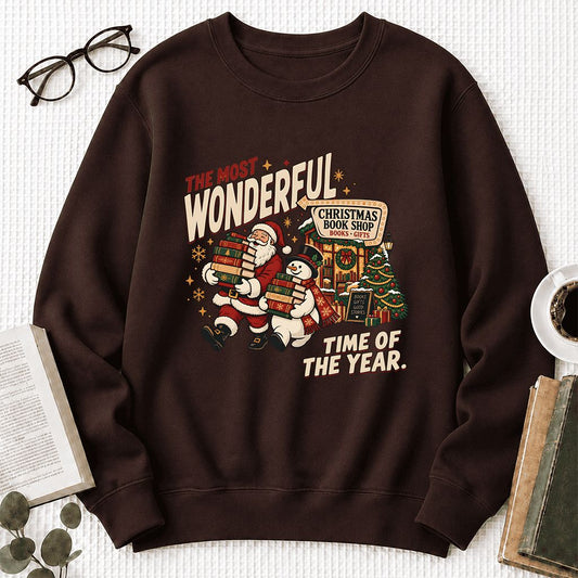 The Most Wonderful Time Of The Year Crewneck Sweatshirt | Christmas Reader Gift Dark Chocolate
