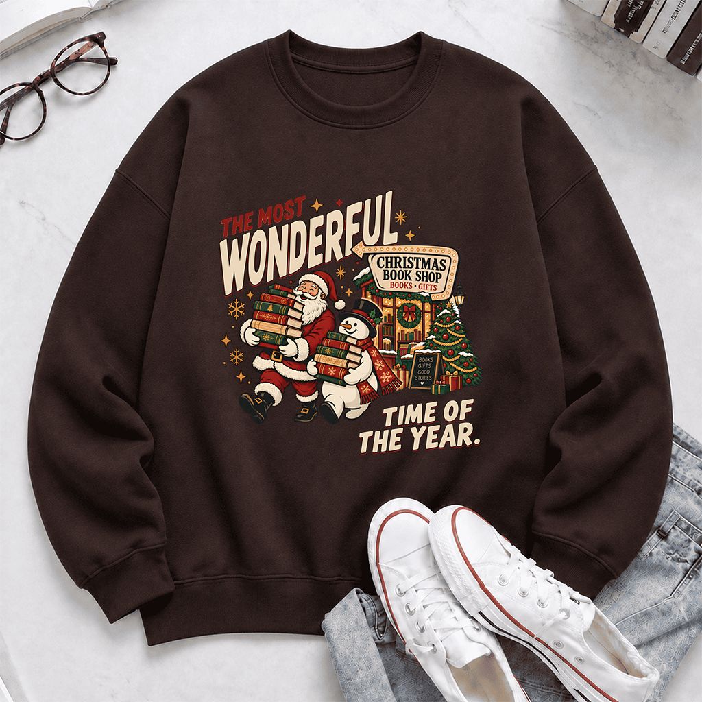 The Most Wonderful Time Of The Year Printed Sweatshirt | Christmas Reader Gift Dark Chocolate