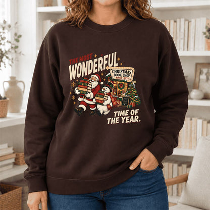 The Most Wonderful Time Of The Year Printed Sweatshirt | Christmas Reader Gift Dark Chocolate