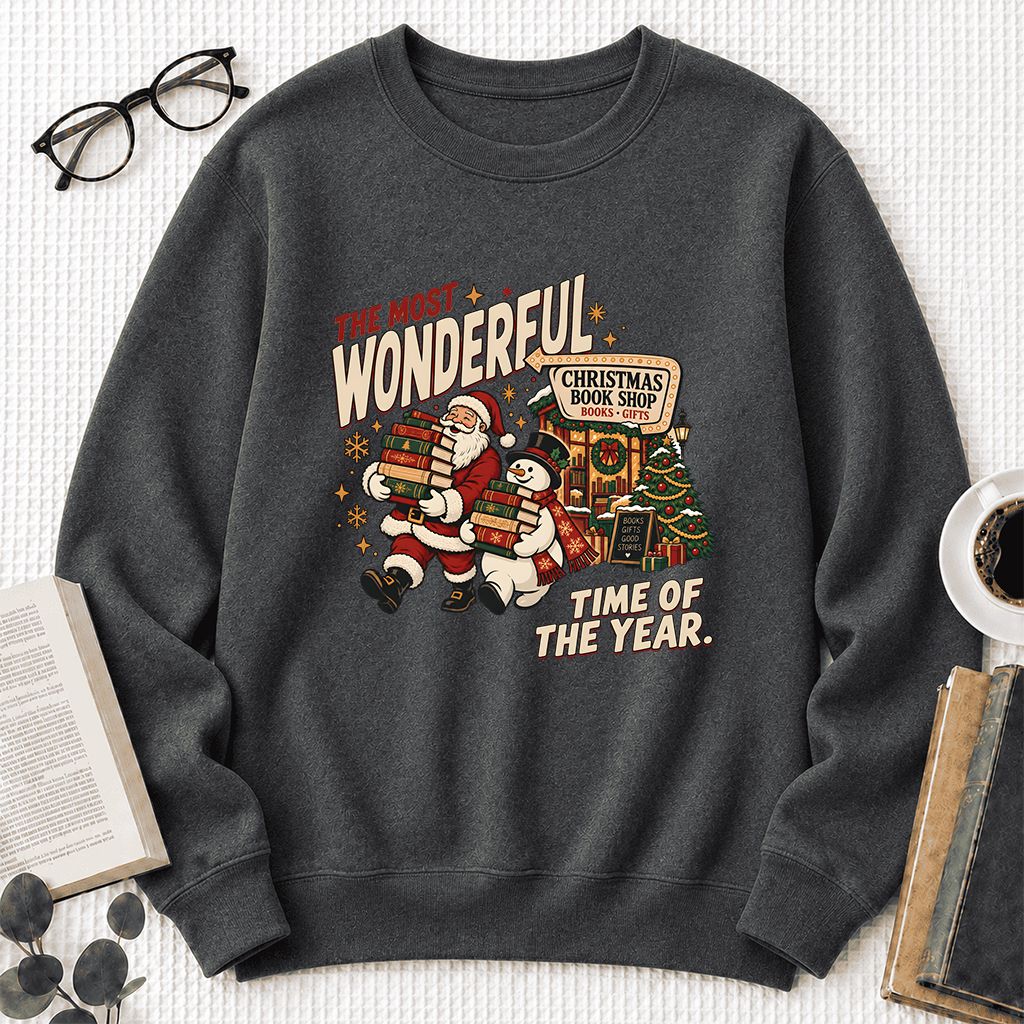 The Most Wonderful Time Of The Year Printed Sweatshirt | Christmas Reader Gift Dark Heather