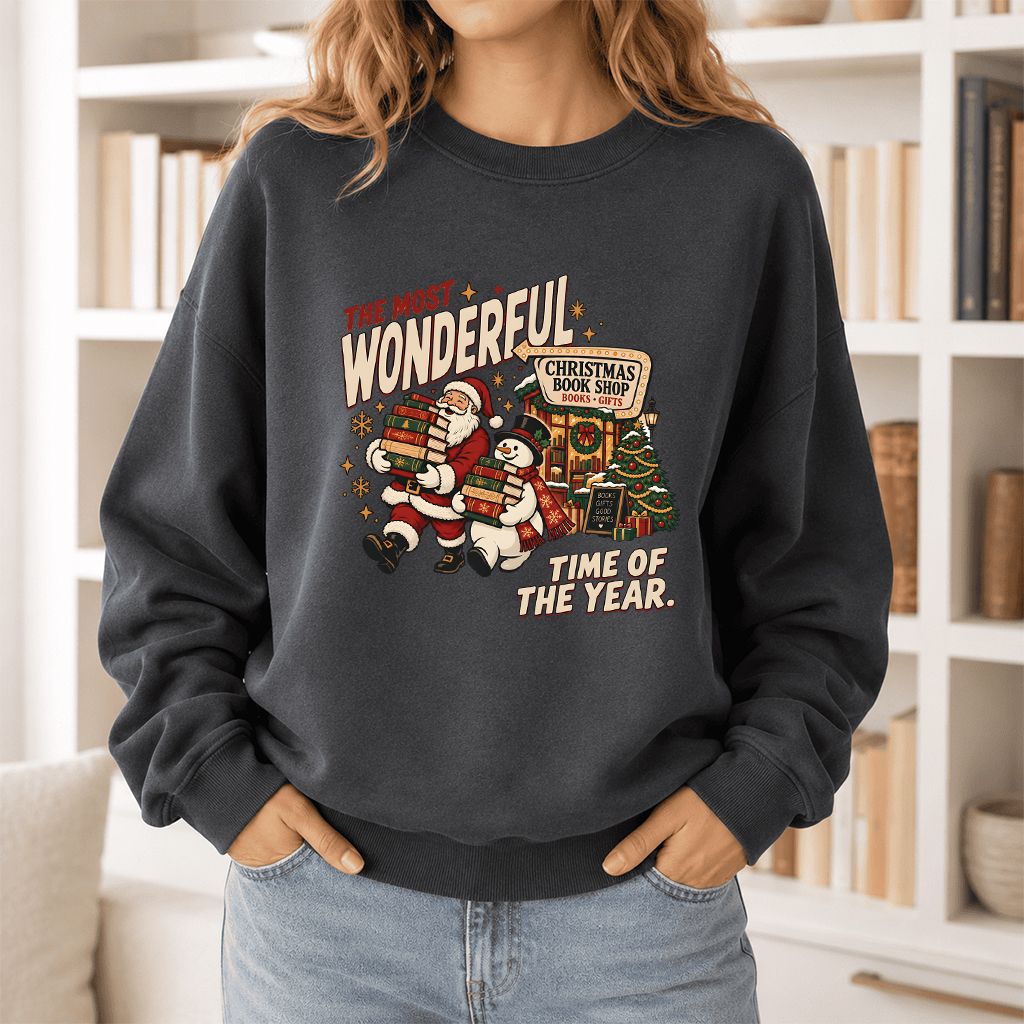 The Most Wonderful Time Of The Year Printed Sweatshirt | Christmas Reader Gift Dark Heather