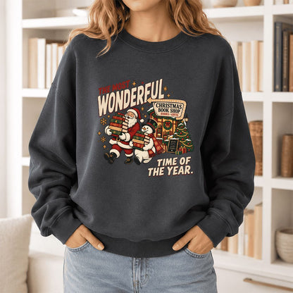 The Most Wonderful Time Of The Year Printed Sweatshirt | Christmas Reader Gift Dark Heather