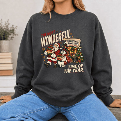 The Most Wonderful Time Of The Year Printed Sweatshirt | Christmas Reader Gift Dark Heather