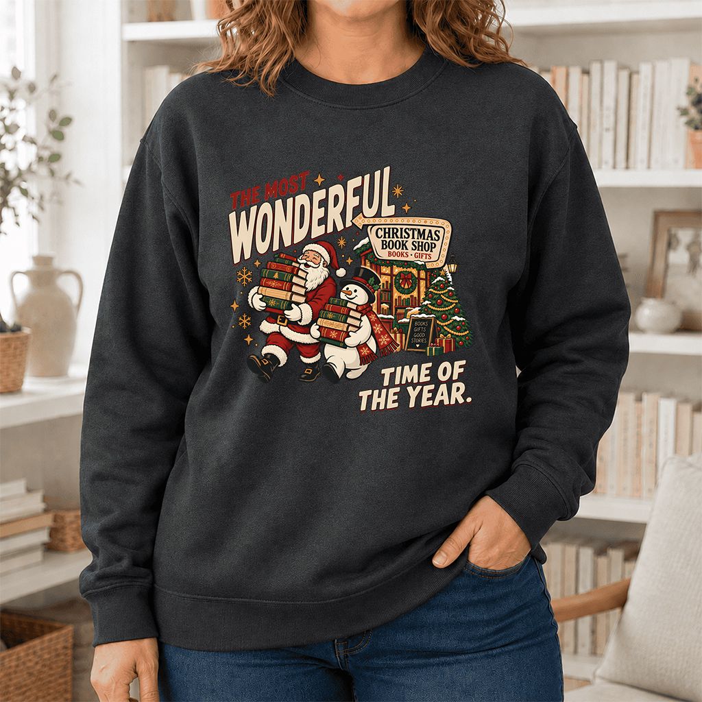 The Most Wonderful Time Of The Year Printed Sweatshirt | Christmas Reader Gift Dark Heather