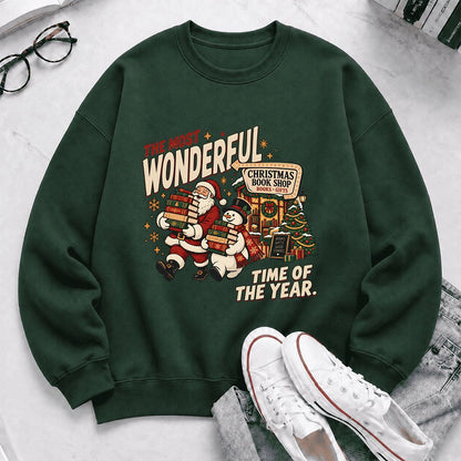 The Most Wonderful Time Of The Year Printed Sweatshirt | Christmas Reader Gift Forest Green
