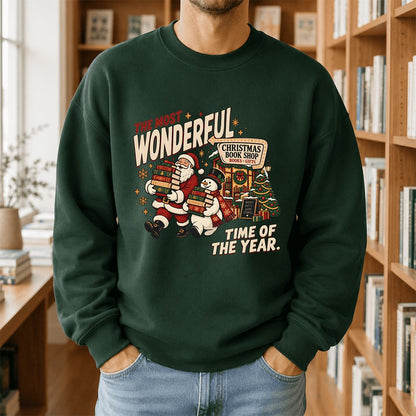 The Most Wonderful Time Of The Year Printed Sweatshirt | Christmas Reader Gift Forest Green