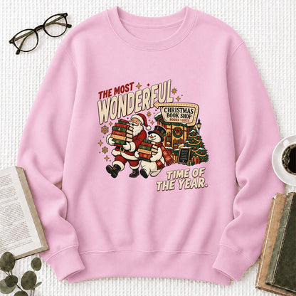 The Most Wonderful Time Of The Year Printed Sweatshirt | Christmas Reader Gift Light Pink