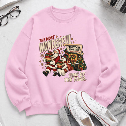 The Most Wonderful Time Of The Year Printed Sweatshirt | Christmas Reader Gift Light Pink