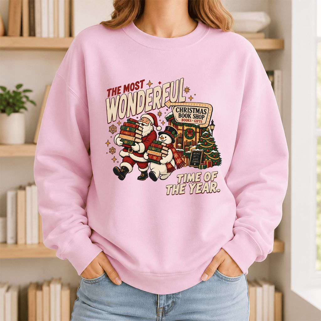 The Most Wonderful Time Of The Year Printed Sweatshirt | Christmas Reader Gift Light Pink