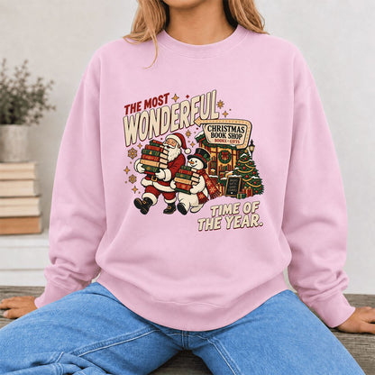 The Most Wonderful Time Of The Year Printed Sweatshirt | Christmas Reader Gift Light Pink