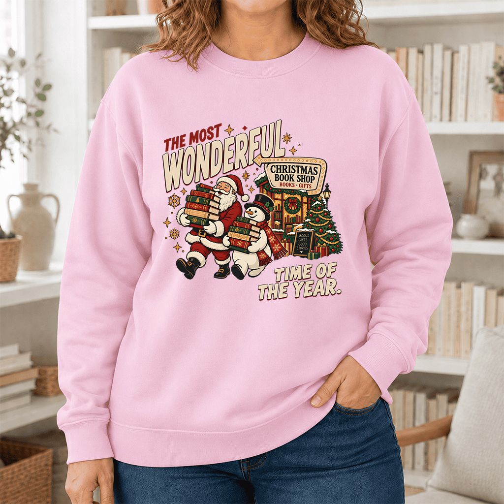 The Most Wonderful Time Of The Year Printed Sweatshirt | Christmas Reader Gift Light Pink