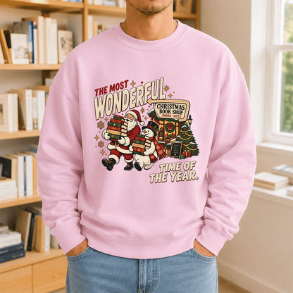 The Most Wonderful Time Of The Year Printed Sweatshirt | Christmas Reader Gift Light Pink
