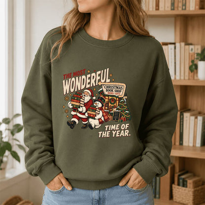 The Most Wonderful Time Of The Year Printed Sweatshirt | Christmas Reader Gift Military Green