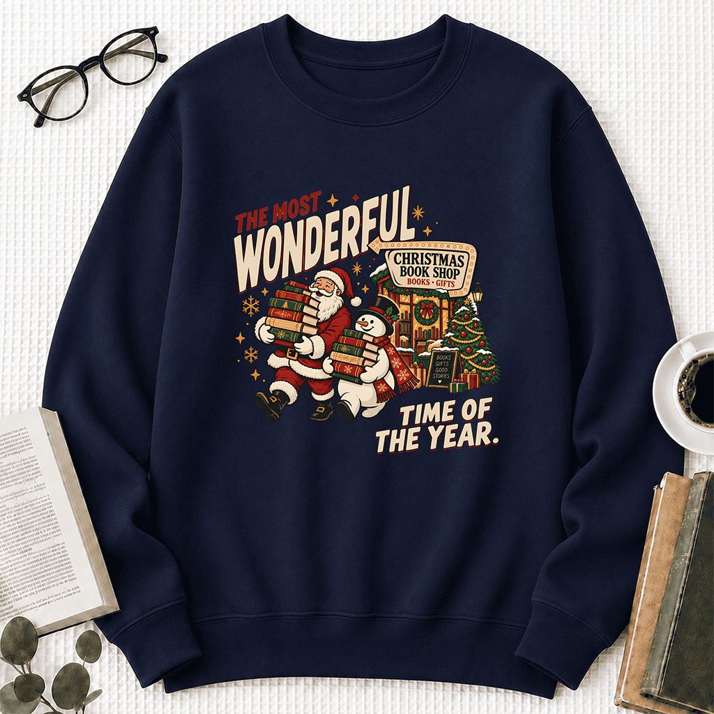 The Most Wonderful Time Of The Year Printed Sweatshirt | Christmas Reader Gift Navy