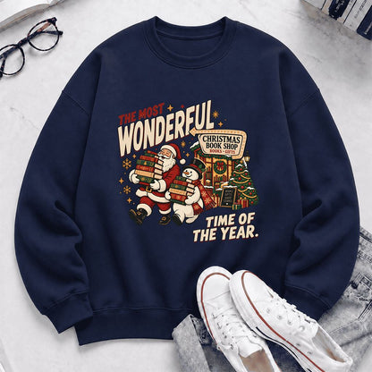 The Most Wonderful Time Of The Year Printed Sweatshirt | Christmas Reader Gift Navy