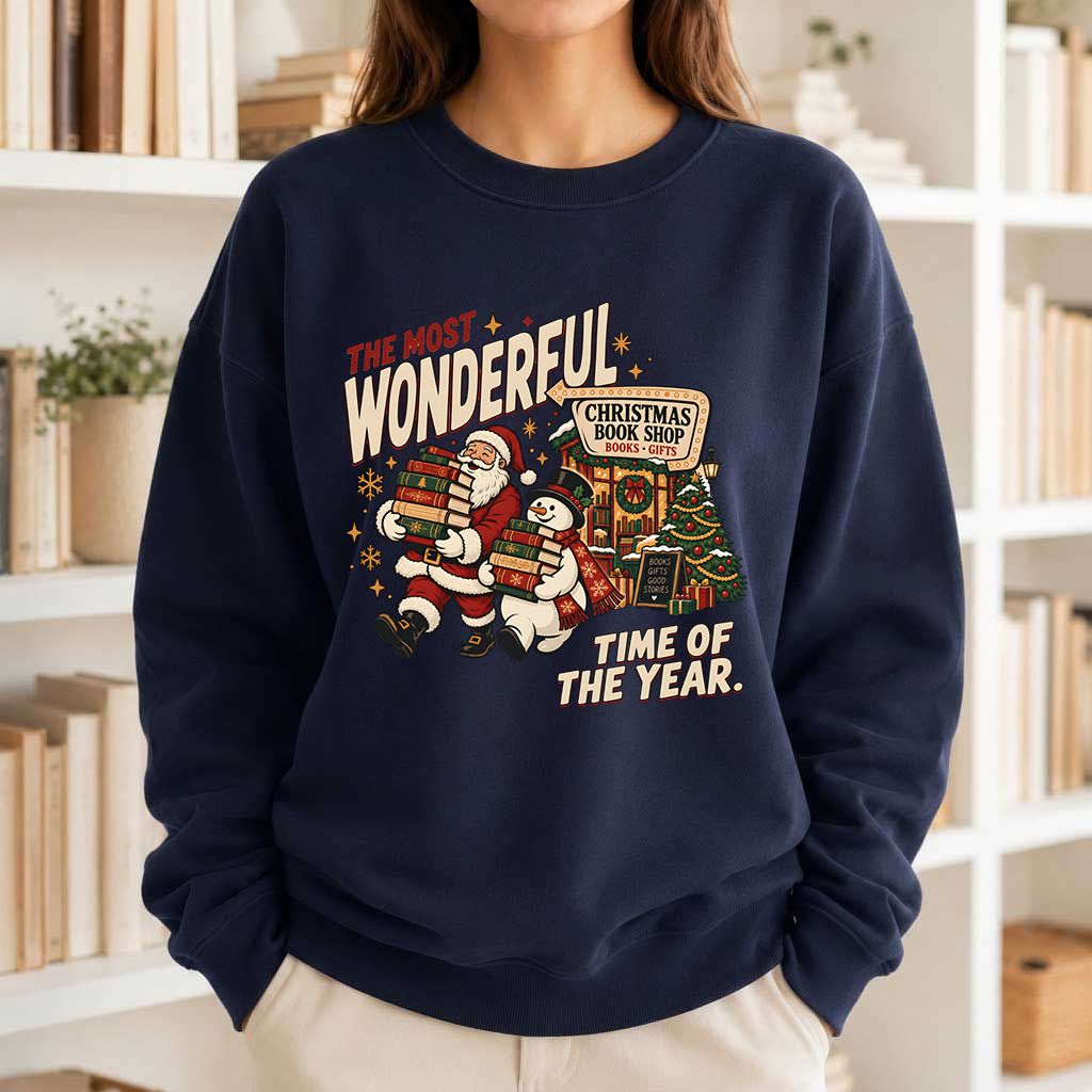 The Most Wonderful Time Of The Year Printed Sweatshirt | Christmas Reader Gift Navy