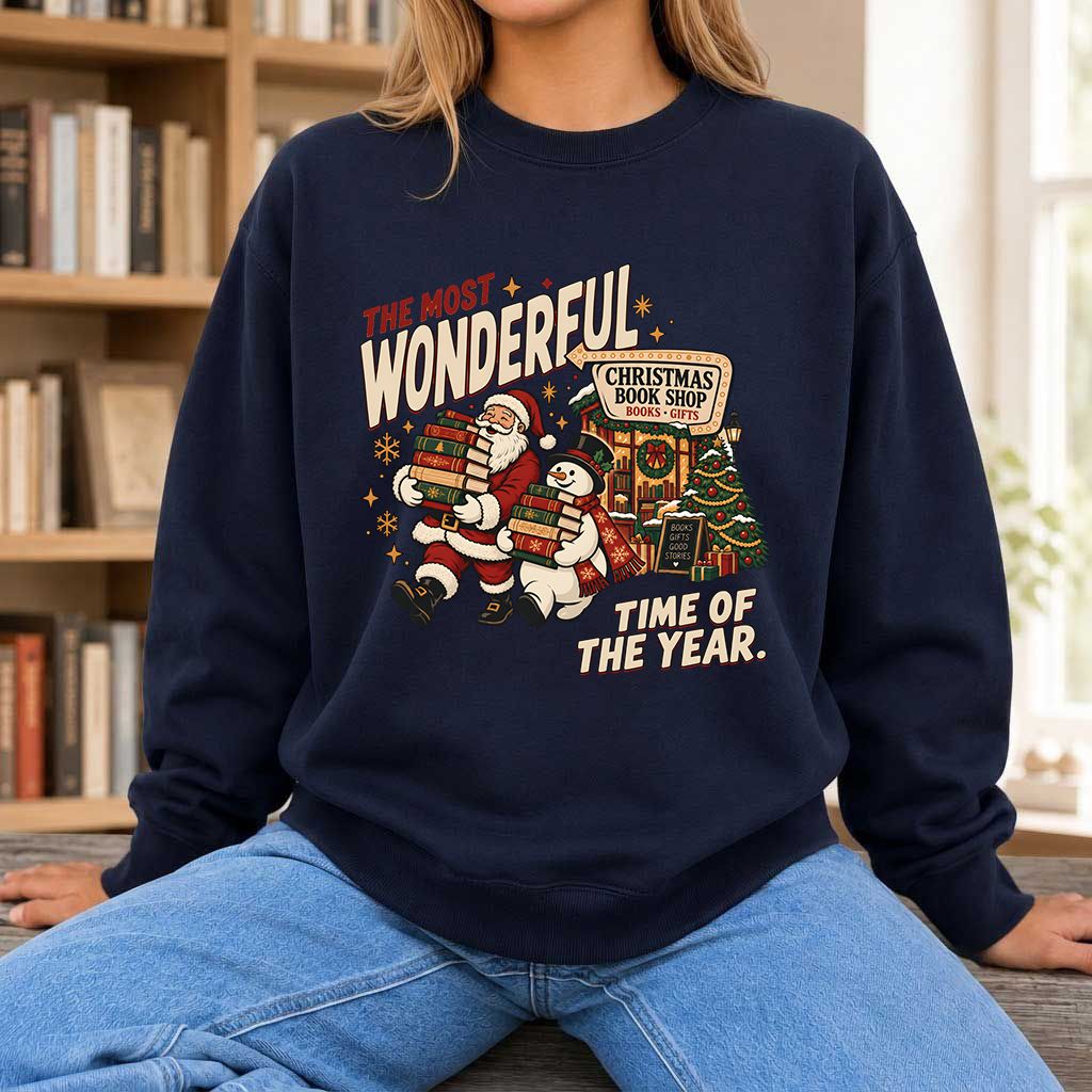 The Most Wonderful Time Of The Year Printed Sweatshirt | Christmas Reader Gift Navy