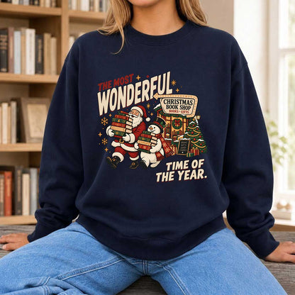 The Most Wonderful Time Of The Year Printed Sweatshirt | Christmas Reader Gift Navy
