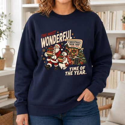 The Most Wonderful Time Of The Year Printed Sweatshirt | Christmas Reader Gift Navy
