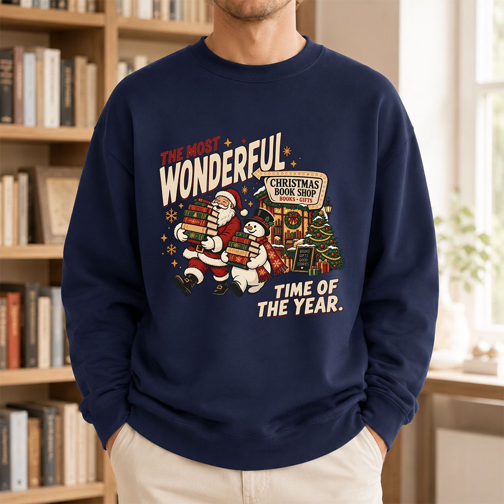 The Most Wonderful Time Of The Year Printed Sweatshirt | Christmas Reader Gift Navy
