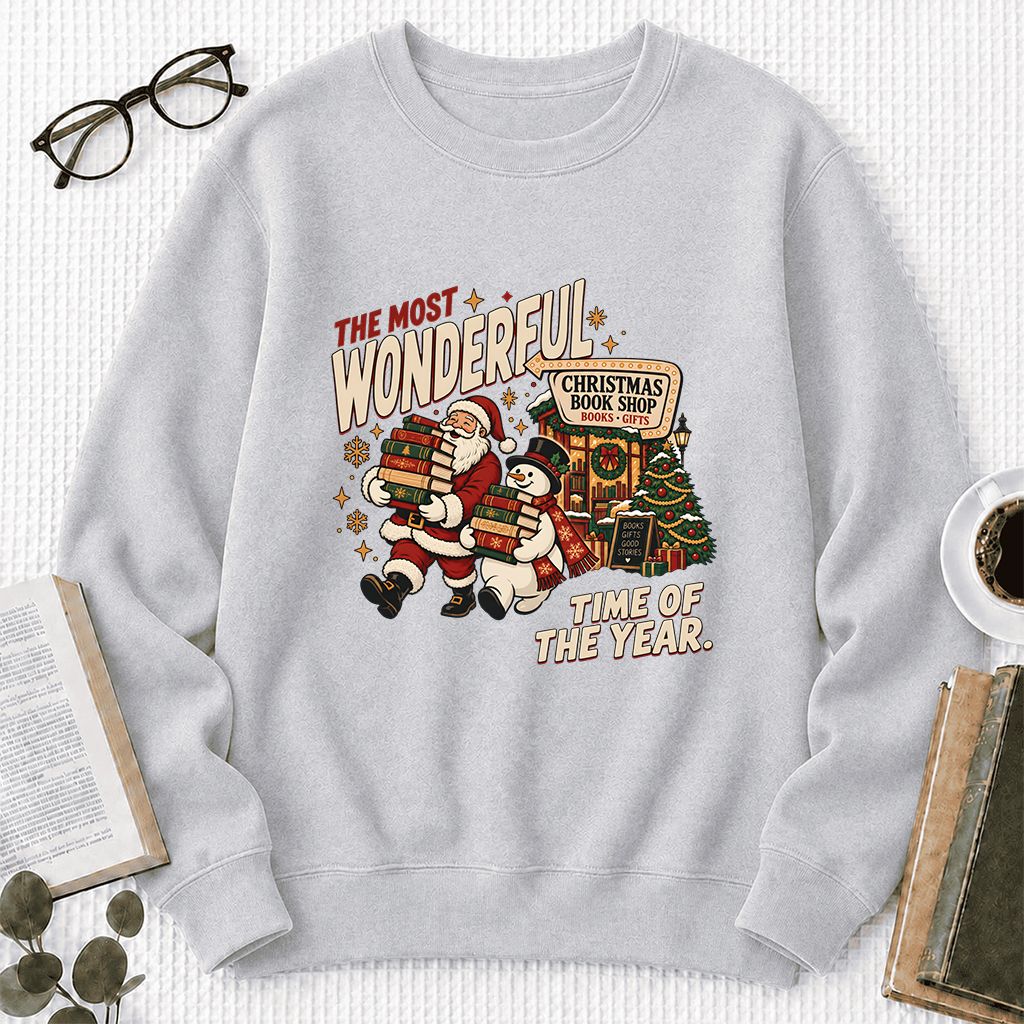 The Most Wonderful Time Of The Year Printed Sweatshirt | Christmas Reader Gift Sport Grey