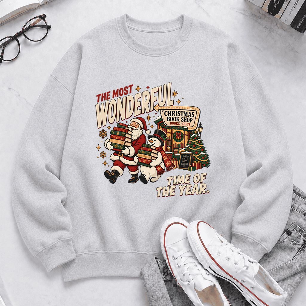 The Most Wonderful Time Of The Year Printed Sweatshirt | Christmas Reader Gift Sport Grey