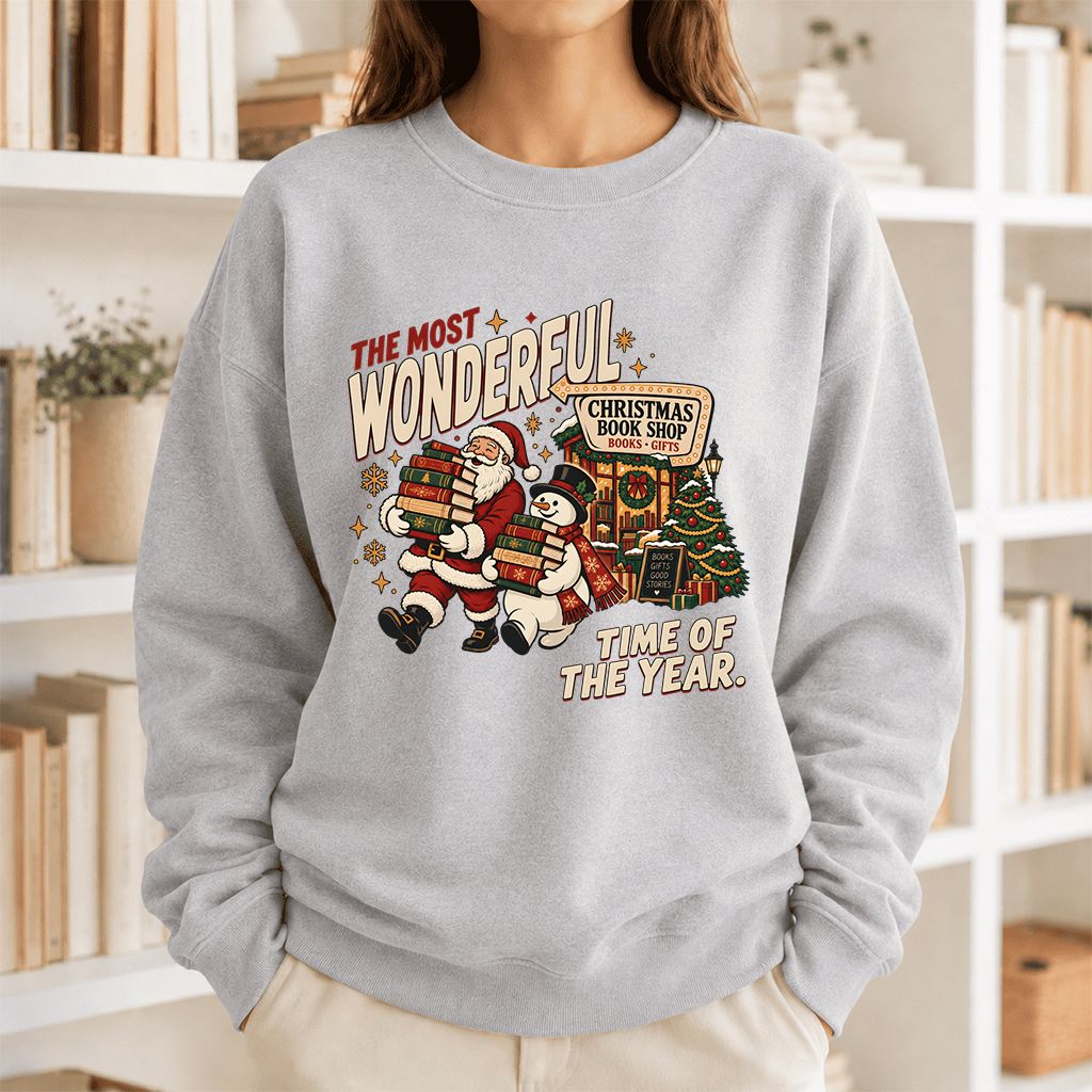 The Most Wonderful Time Of The Year Printed Sweatshirt | Christmas Reader Gift Sport Grey