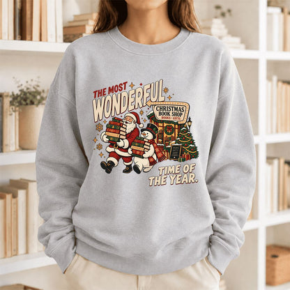 The Most Wonderful Time Of The Year Printed Sweatshirt | Christmas Reader Gift Sport Grey