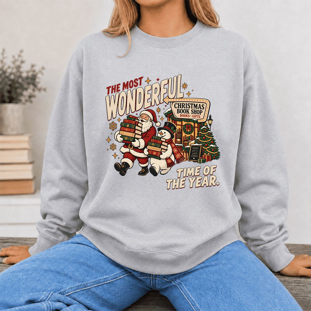The Most Wonderful Time Of The Year Printed Sweatshirt | Christmas Reader Gift Sport Grey