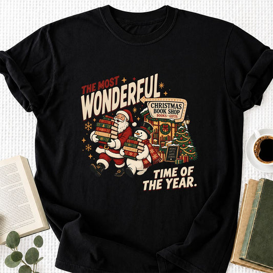 The Most Wonderful Time Of The Year Printed T-Shirt | Christmas Reader Gift Black