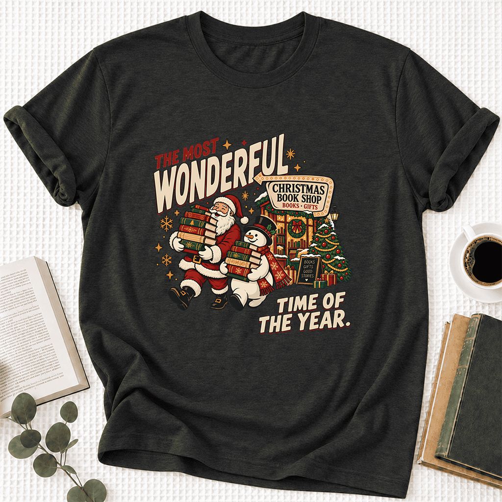 Most Wonderful Time Ultra-Soft Cotton T-Shirt | Christmas  Reader Gift Black Heather
