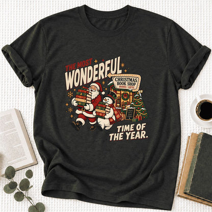 Most Wonderful Time Ultra-Soft Cotton T-Shirt | Christmas  Reader Gift Black Heather