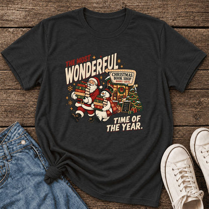 Most Wonderful Time Ultra-Soft Cotton T-Shirt | Christmas  Reader Gift Black Heather
