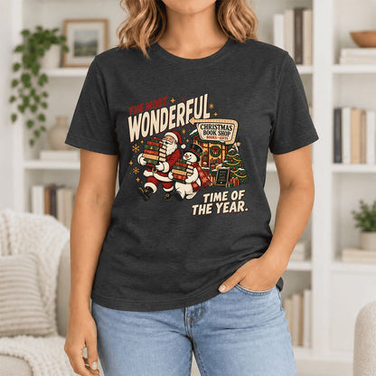 Most Wonderful Time Ultra-Soft Cotton T-Shirt | Christmas  Reader Gift Black Heather