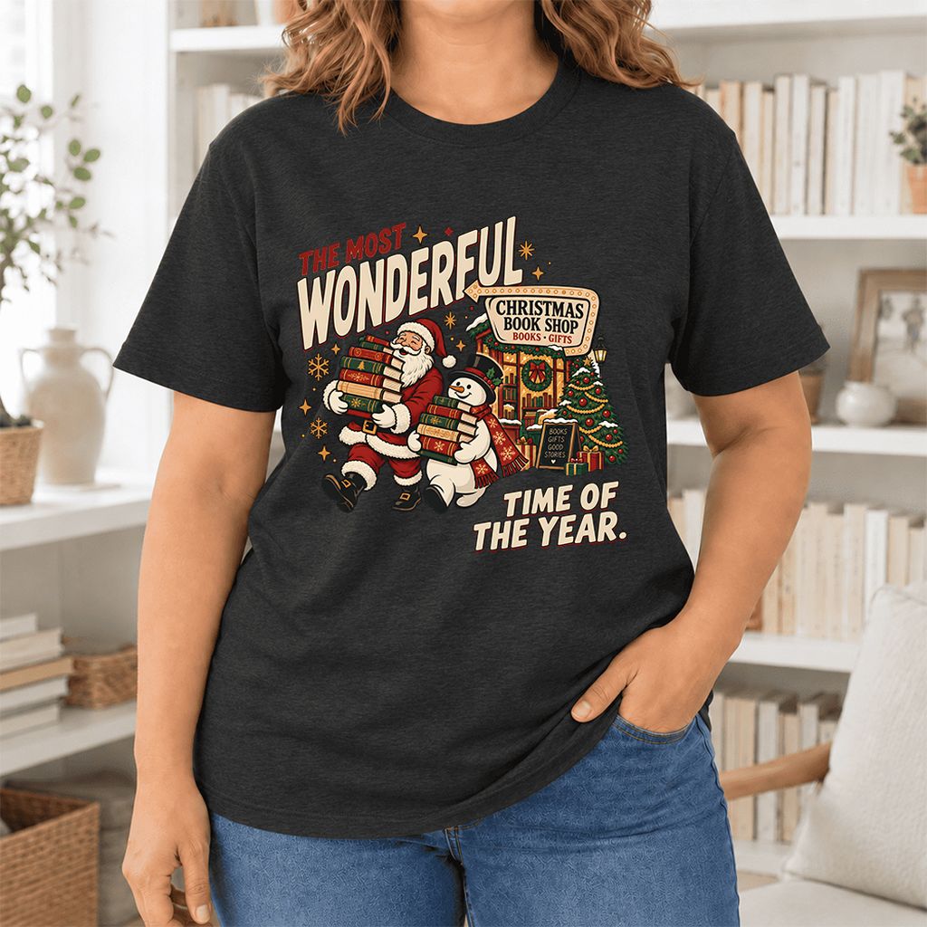 Most Wonderful Time Ultra-Soft Cotton T-Shirt | Christmas  Reader Gift Black Heather