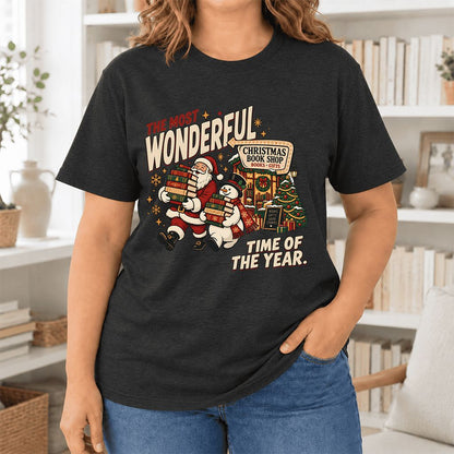 Most Wonderful Time Ultra-Soft Cotton T-Shirt | Christmas  Reader Gift Black Heather