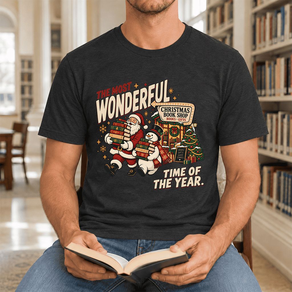Most Wonderful Time Ultra-Soft Cotton T-Shirt | Christmas  Reader Gift Black Heather