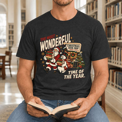 Most Wonderful Time Ultra-Soft Cotton T-Shirt | Christmas  Reader Gift Black Heather