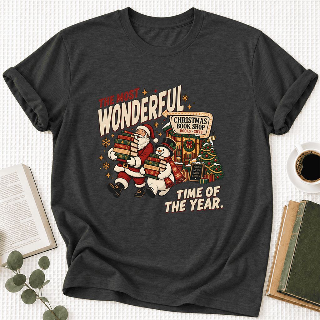 Most Wonderful Time Ultra-Soft Cotton T-Shirt | Christmas  Reader Gift Dark Grey Heather